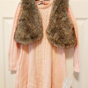 Knit Dress w/ Fur-Style Vest